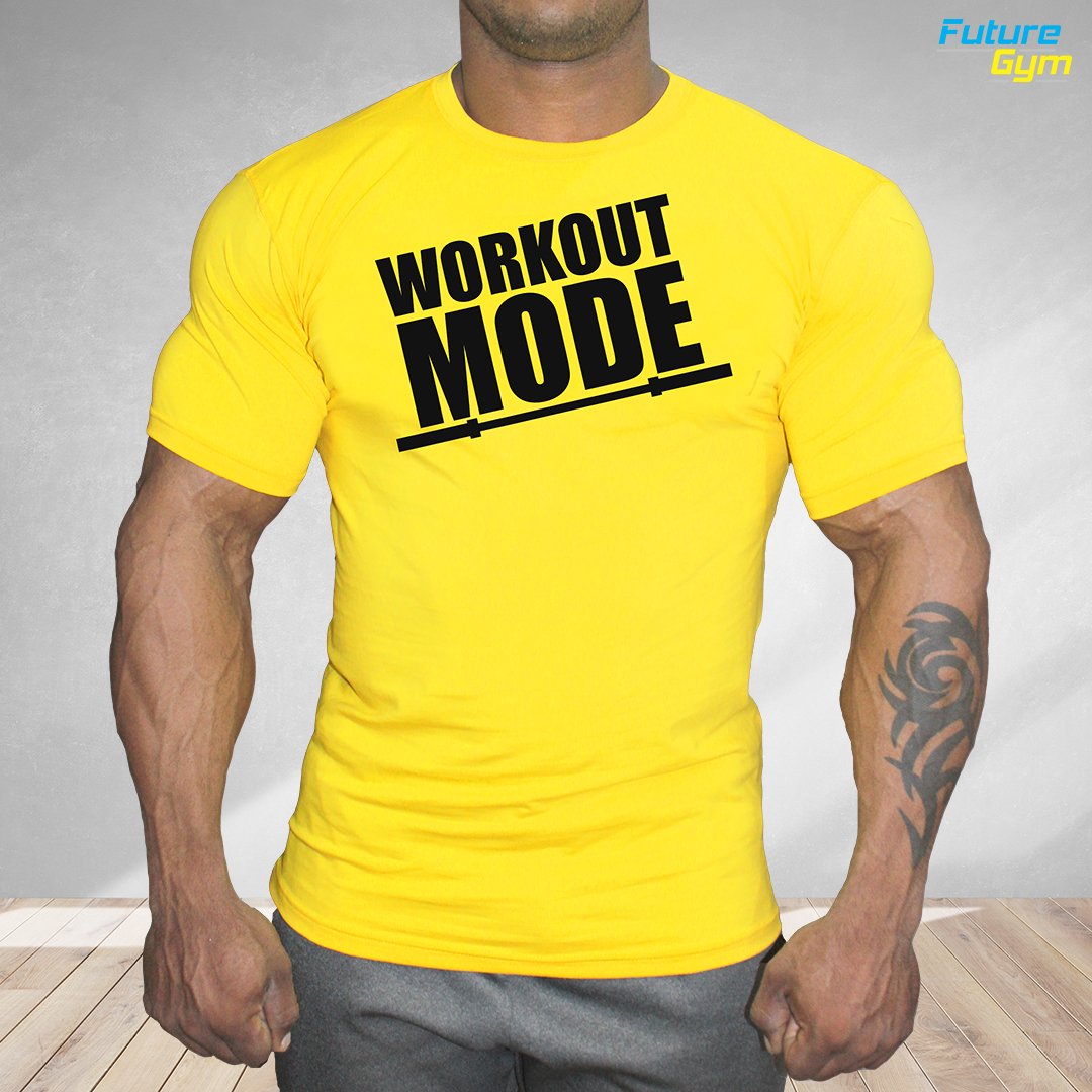 Workout Mode Gym Fitness Muscle Fit T-Shirt - Canary Yellow - Future Gym