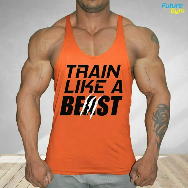 Train Like A Beast Fitness Stringer - Tiger Orange