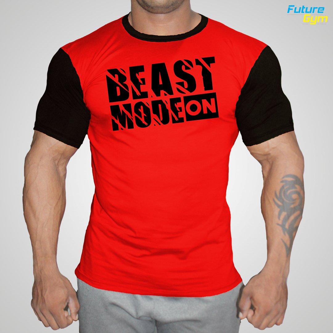 Beast Mode On Workout Muscle Fit T-Shirt - Scarlet Red - Future Gym