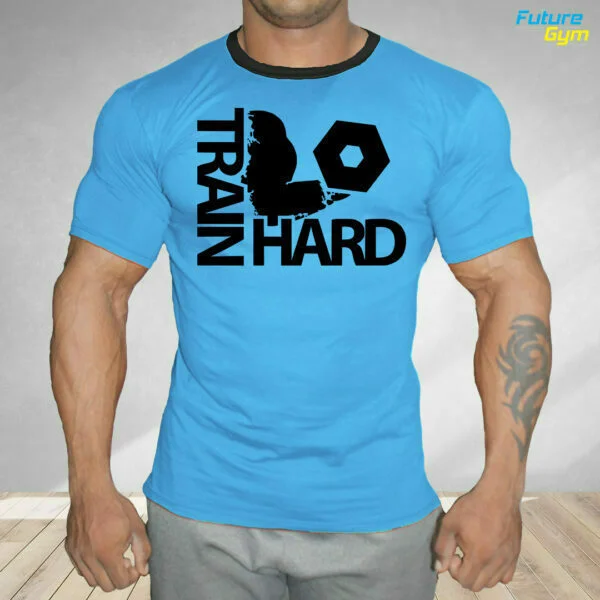 Train Hard Workout Gym T-Shirt - Electric Blue